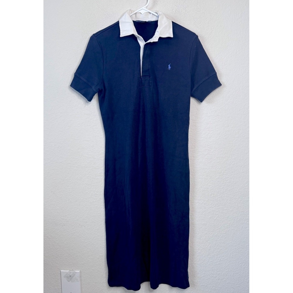Ralph Lauren Sport Polo Dress Sz M Navy Blue Short Sleeve Preppy Old Money Golf